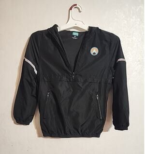 365 Kids Hooded Windbreaker 1/4 Zip Black sz 10 Boys Front Pockets